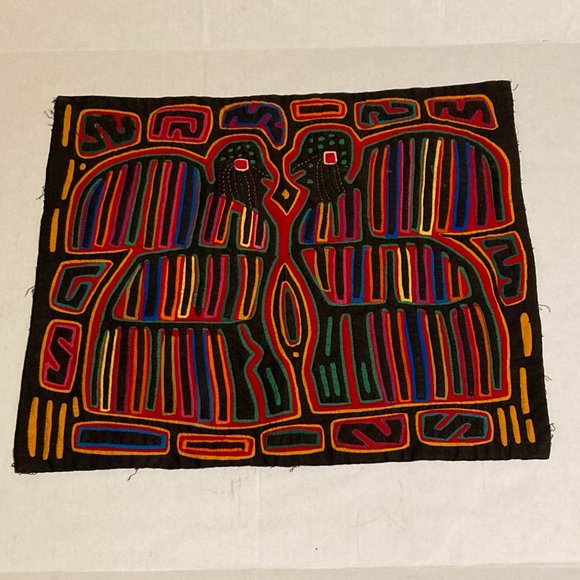 Vintage Hand Crafted Panama Mola Maze Reverse Applique Textile Birds 18x15